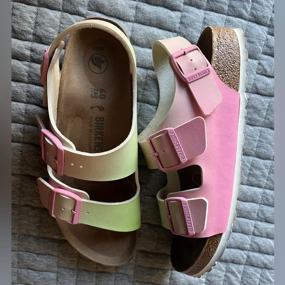 Birkenstock women’s Milano Birko-floor vegan sandals pink green ombre size 40 - Picture 1 of 8